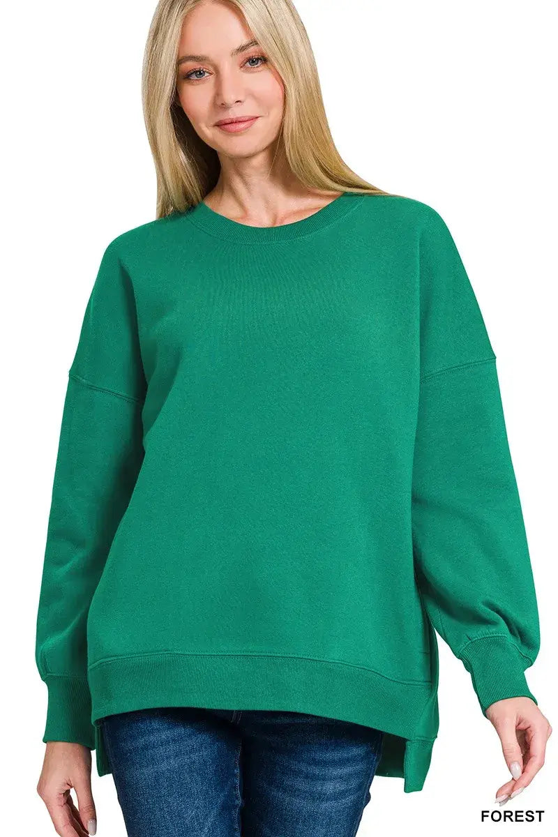 Zenana Fleece Hi-low Boyfriend Sweatshirts With Pockets - Trendsi - Flyclothing LLC