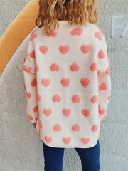 Heart Button Up Long Sleeve Cardigan - Trendsi