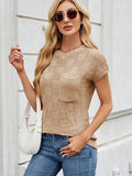 Round Neck Short Sleeve Knit Top - Trendsi