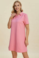 Double Take Full Size Texture Short Sleeve Dress - Trendsi - Flyclothing LLC