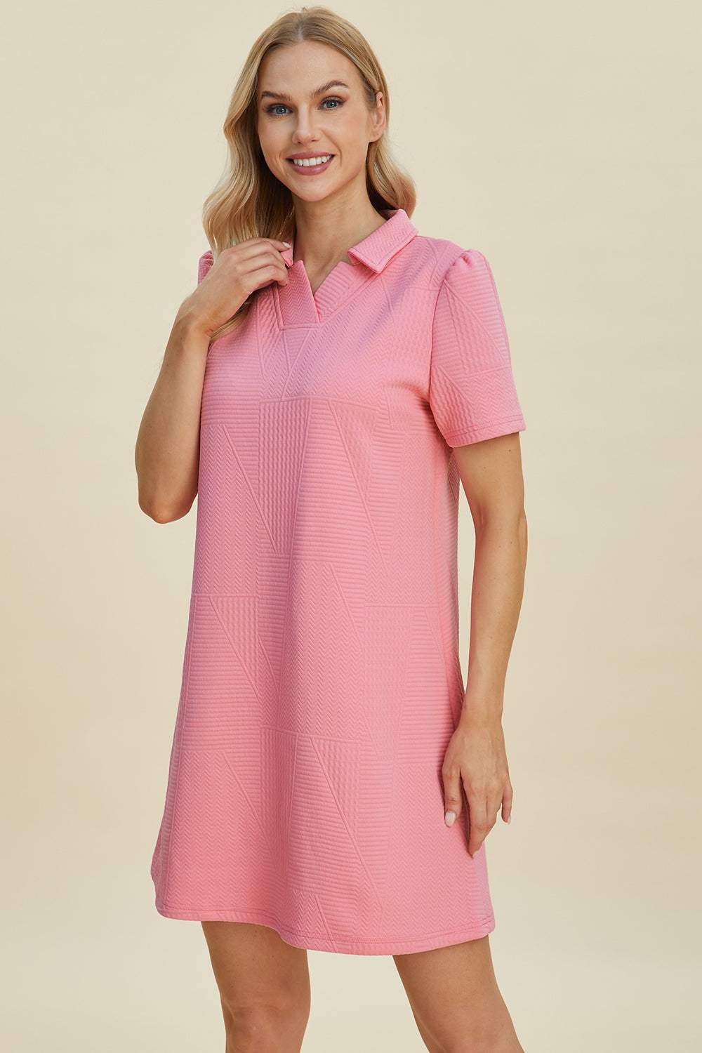 Double Take Full Size Texture Short Sleeve Dress - Trendsi - Flyclothing LLC