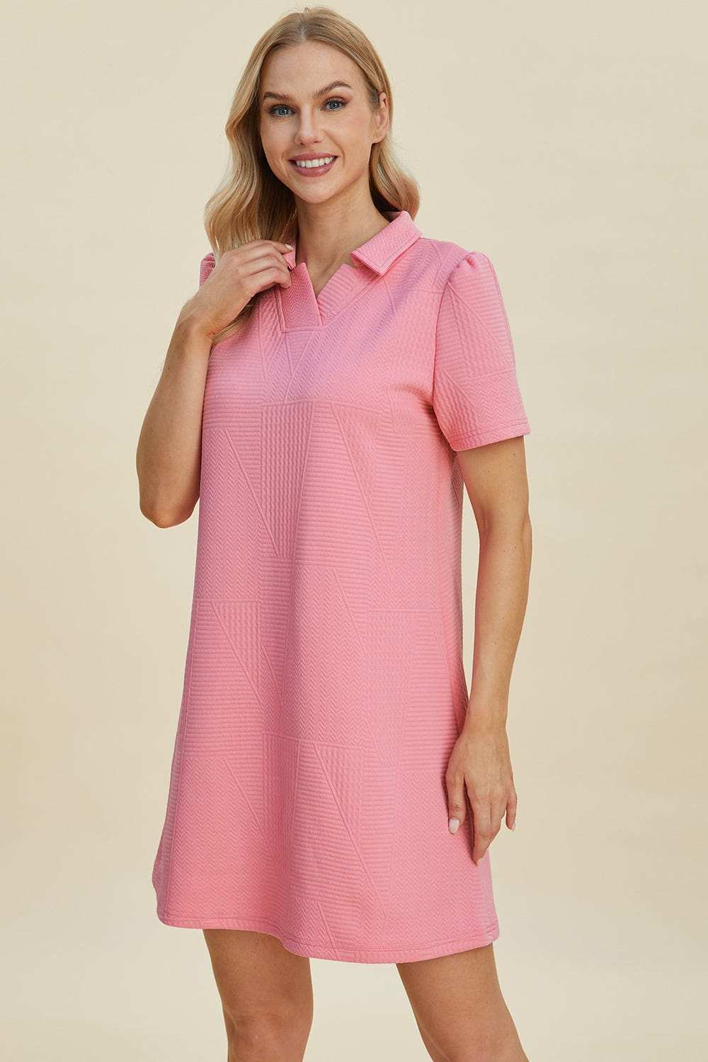 Double Take Full Size Texture Short Sleeve Dress - Trendsi - Flyclothing LLC