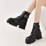Platform Ankle Boots with Buckle and Studded Detail - Trendsi - Flyclothing LLC
