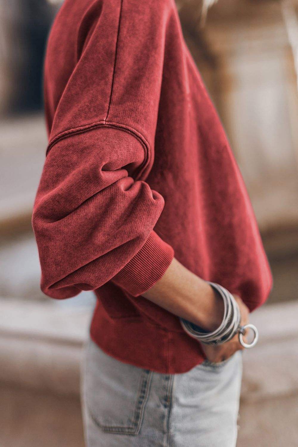 Mock Neck Dropped Shoulder Sweatshirt - Trendsi - Flyclothing LLC