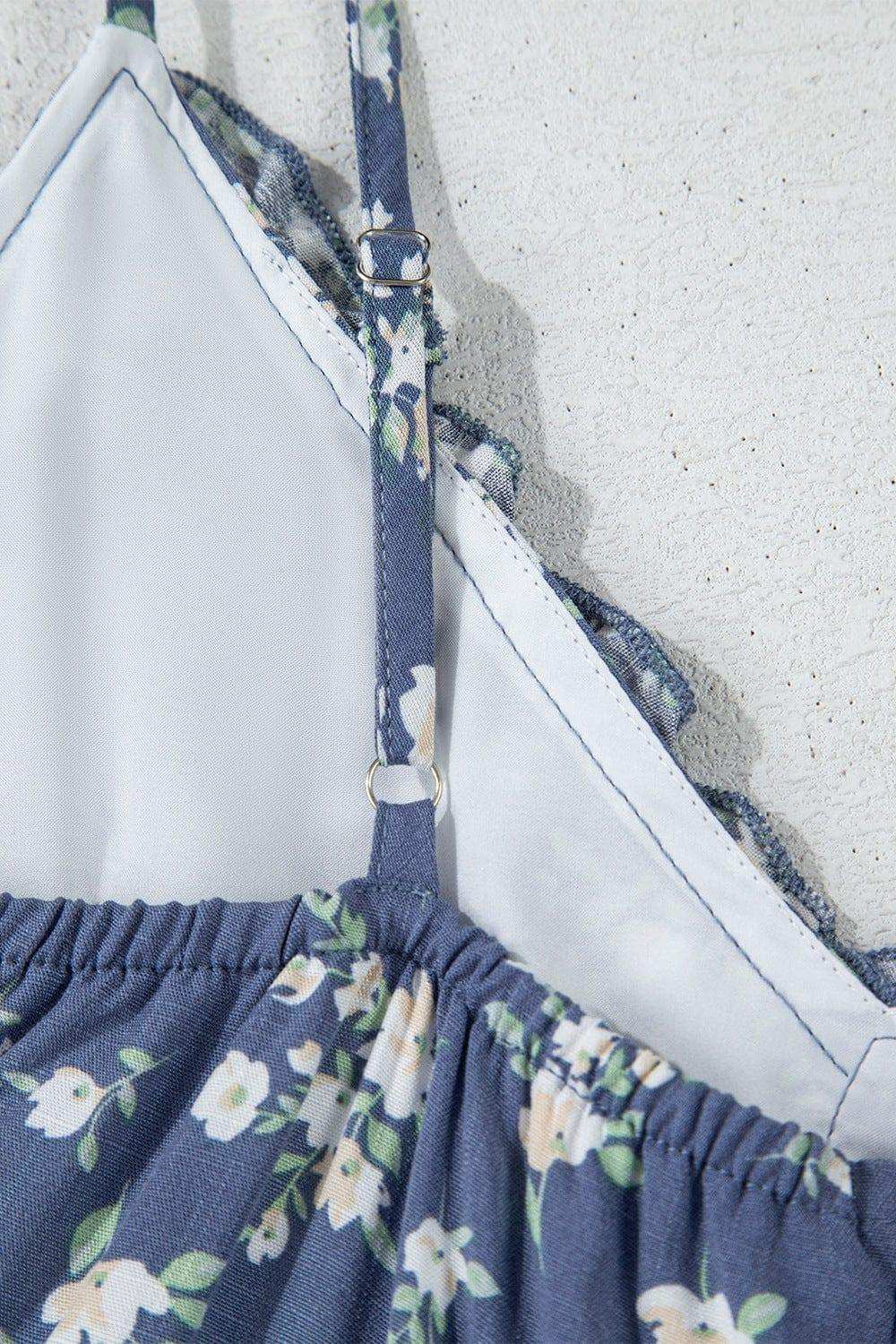 Floral Spaghetti Strap Frilled V Neck Tiered Midi Dress - Trendsi - Flyclothing LLC