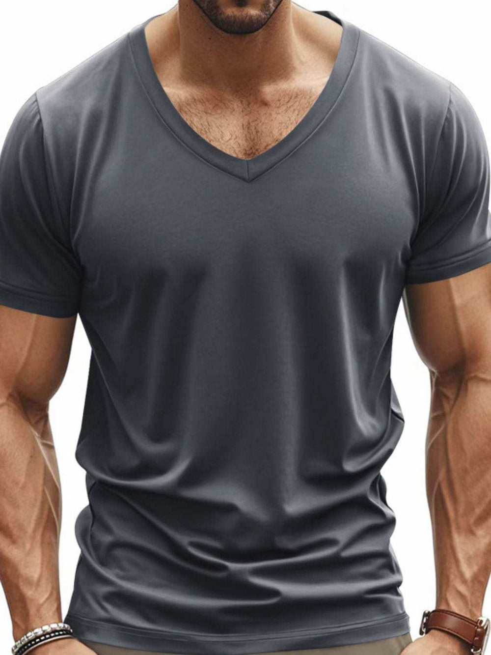 Men's Full Size V-Neck Short Sleeve T-Shirt Plus Size - Trendsi - Flyclothing LLC
