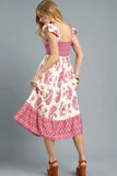 Umgee Printed Smocked Midi Dress with Ruffle Details - Trendsi
