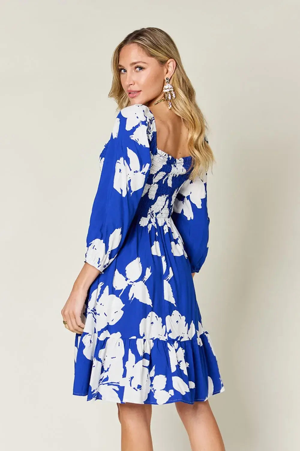Double Take Full Size Floral Ruffle Hem Smocked Dress with Pockets - Trendsi - Flyclothing LLC
