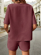 Waffle-Knit Half Sleeve Top and Shorts Set - Trendsi - Flyclothing LLC