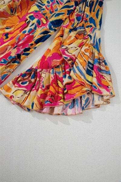 Printed Flare Sleeve Ruffled Hem Dress - Trendsi - Flyclothing LLC
