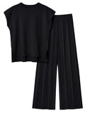 Round Neck Cap Sleeve Top and Pants Knit Set - Trendsi - Flyclothing LLC