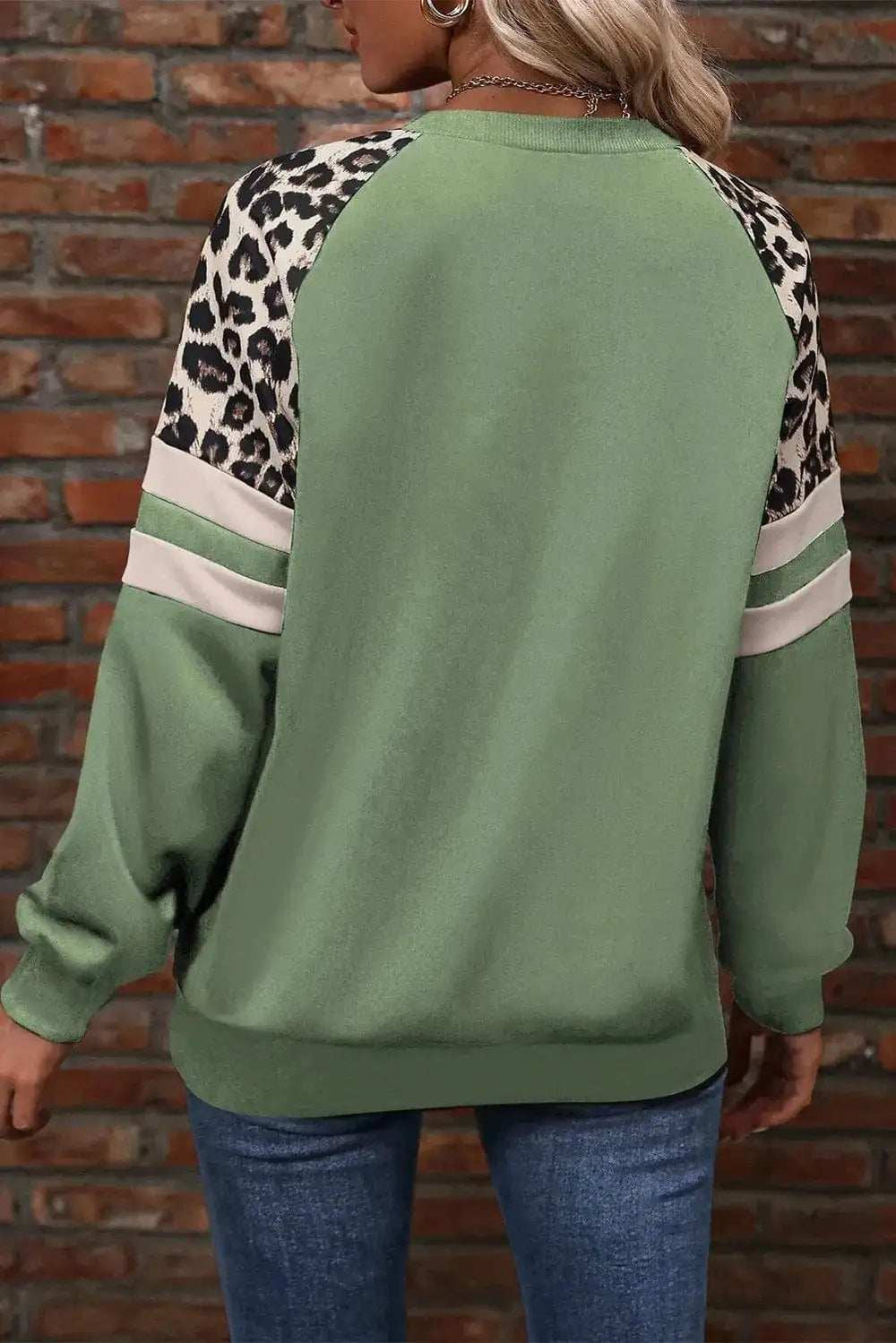 Leopard Round Neck Long Sleeve Sweatshirt - Trendsi - Flyclothing LLC
