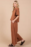 Ces Femme Half Button Half Sleeve Top and Pants Set - Trendsi