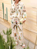 Printed Long Sleeve Shirt and Pants Set - Trendsi