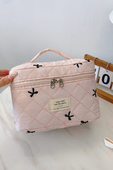 Bow Embroidered Quilted Storage Bag with Zip - Trendsi