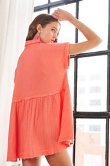 ADORA Raw Hem Collared Neck Button Down Shirt - Trendsi - Flyclothing LLC
