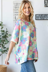 HOPELY Floral Waffle Oversized T-Shirt - Trendsi - Flyclothing LLC