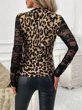Lace Patchwork Mock Neck Long Sleeve Top - Trendsi