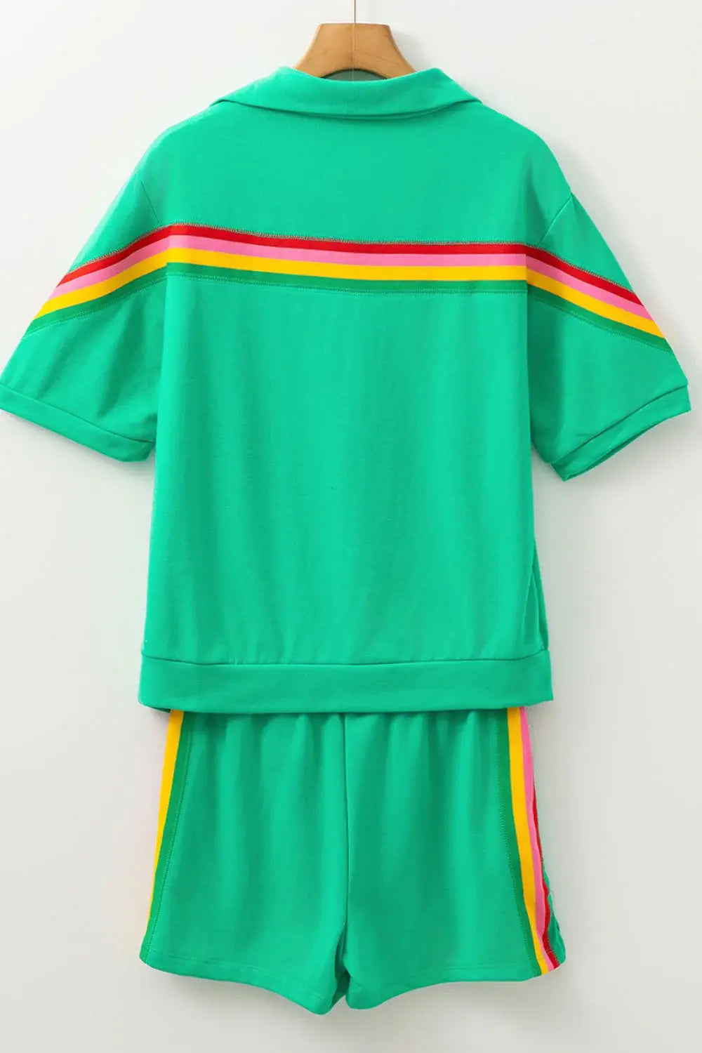 Rainbow Collared Short Sleeve Top and Shorts Set - Trendsi - Flyclothing LLC