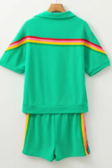 Rainbow Collared Short Sleeve Top and Shorts Set - Trendsi - Flyclothing LLC