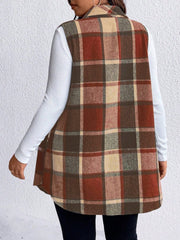 Honey Plus Size Pocketed Plaid Button Up Vest Coat - Trendsi