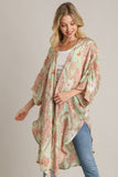 Umgee Full Size Mixed Print Open Front Kimono with Ruffle Sleeves Plus Size - Trendsi
