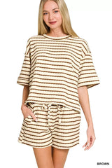 Zenana Striped Short Sleeve Tee & Shorts Set - Trendsi - Flyclothing LLC