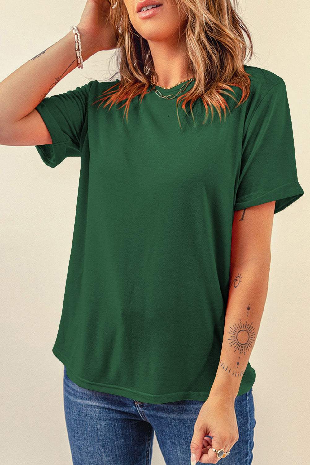 Round Neck Short Sleeve T-Shirt - Trendsi - Flyclothing LLC