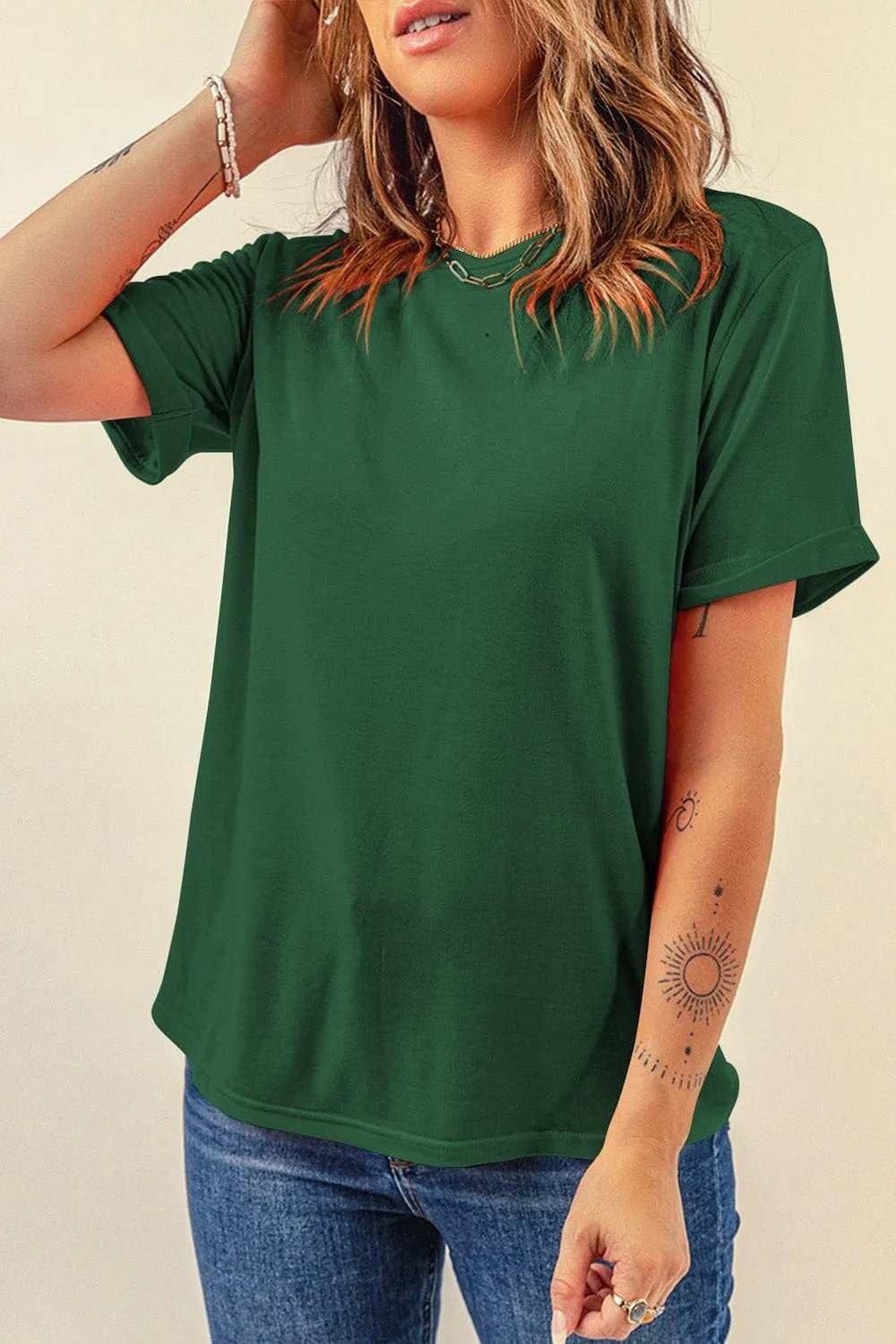 Round Neck Short Sleeve T-Shirt - Trendsi - Flyclothing LLC
