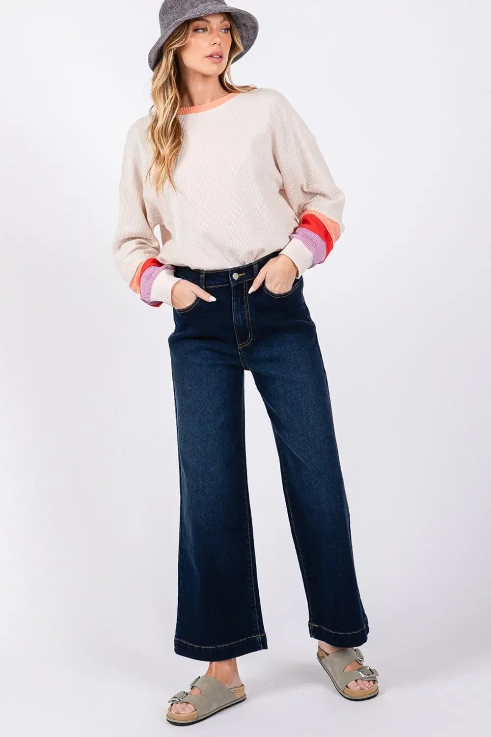 SAGE + FIG High Waist Wide Leg Jeans - Trendsi