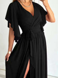 Flutter Sleeve Surplice Tie Waist Dress - Trendsi - Flyclothing LLC