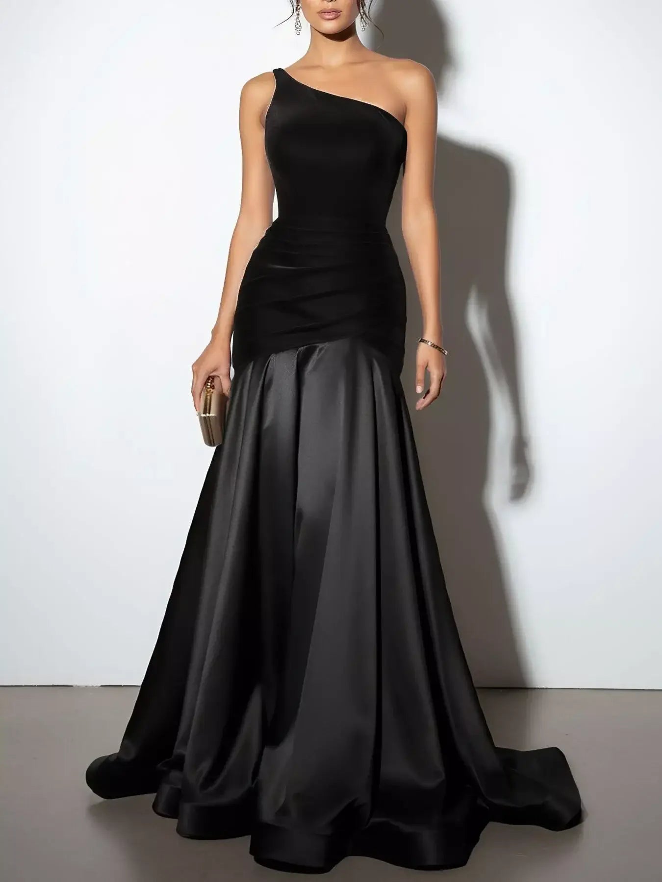 Single Shoulder Floor Length Dress - Trendsi - Flyclothing LLC