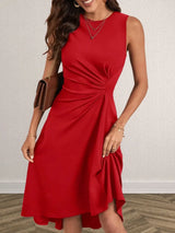 Ruched Round Neck Sleeveless Dress - Trendsi - Flyclothing LLC