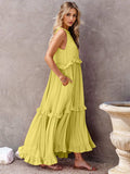 Ruffled Sleeveless Tiered Maxi Dress with Pockets - Trendsi - Flyclothing LLC