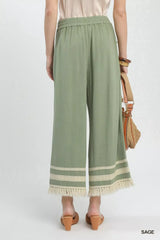 Umgee Lace Trim Fringe Hem Wide Leg Pants - Trendsi - Flyclothing LLC
