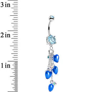 Aqua Gem Blue Orb Hearts Dangle Belly Ring - BodyCandy - Flyclothing LLC