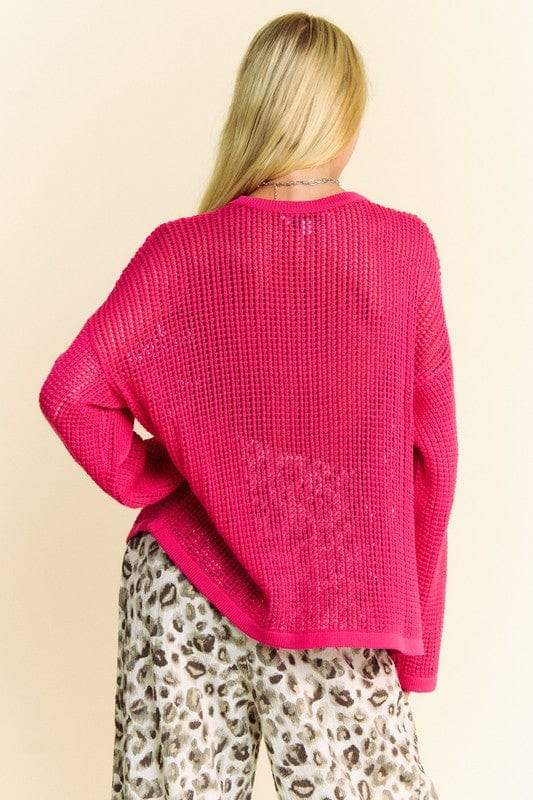 Davi & Dani Star Front Crochet Drop Shoulder Knit Top - Trendsi - Flyclothing LLC