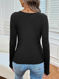 Ribbed V-Neck Long Sleeve T-Shirt - Trendsi