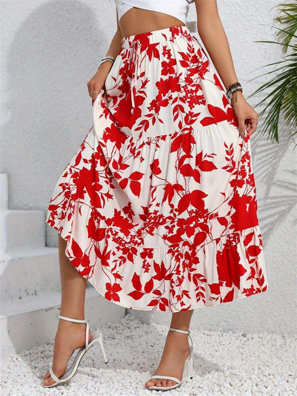 Ruffled Hem Printed Midi Skirt - Trendsi - Flyclothing LLC