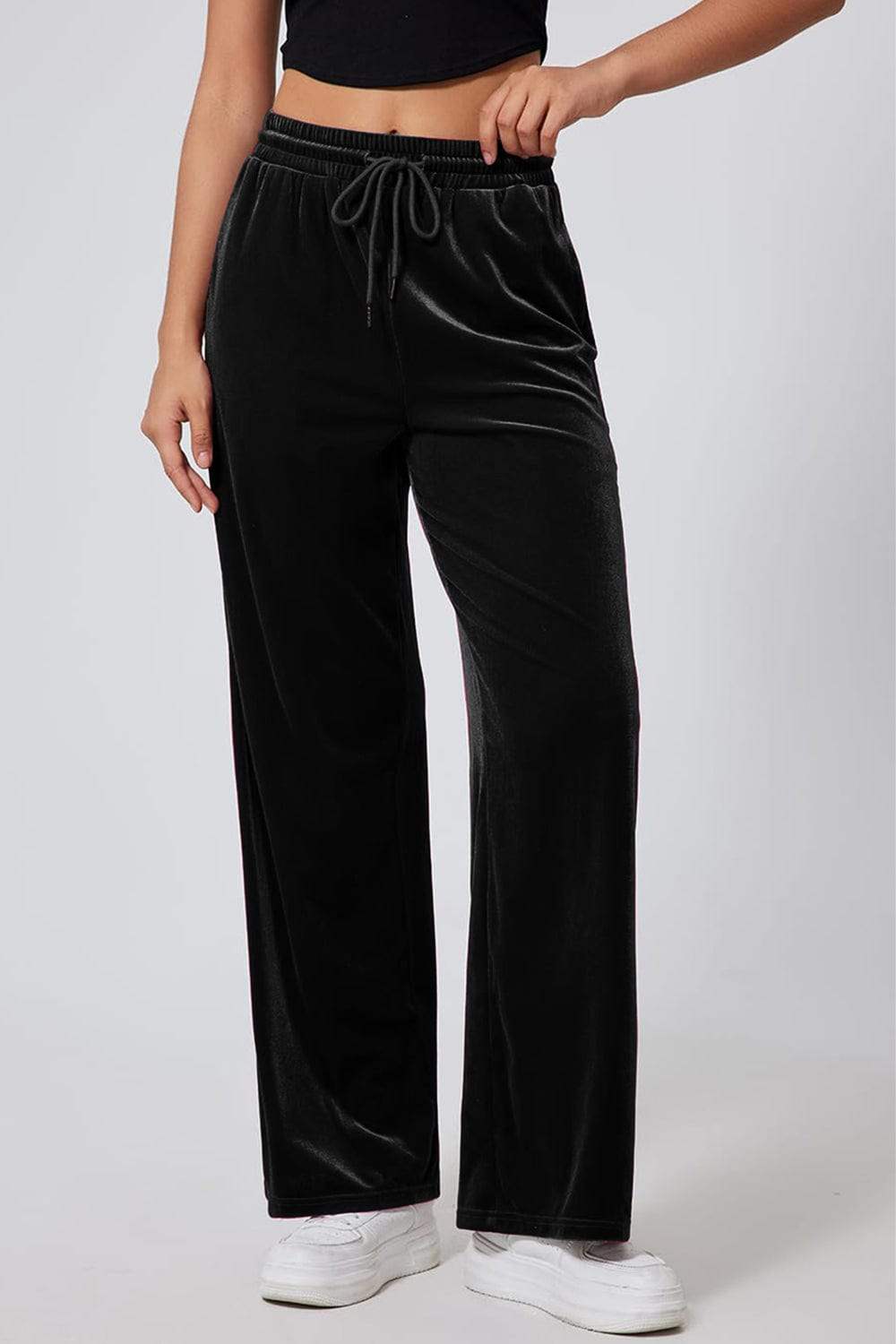 Drawstring Elastic Waist Straight Leg Pants - Trendsi - Flyclothing LLC