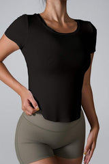 Cutout Round Neck Short Sleeve Active T-Shirt - Trendsi - Flyclothing LLC