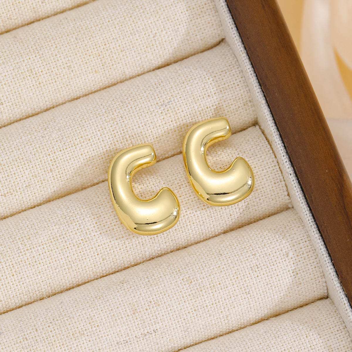 18K Gold-Plated Bubble Letter Stud Earrings - Trendsi - Flyclothing LLC