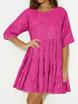 Sequin Round Neck Half Sleeve Mini Dress - Trendsi - Flyclothing LLC