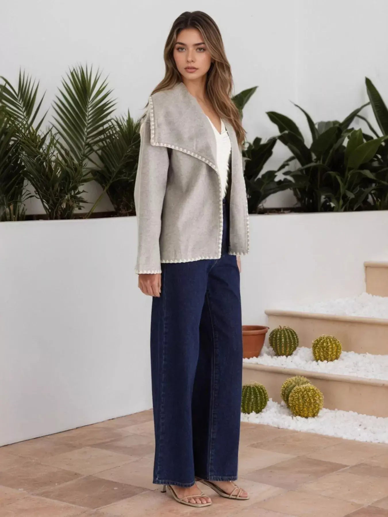 One Button Long Sleeve Outerwear - Trendsi - Flyclothing LLC