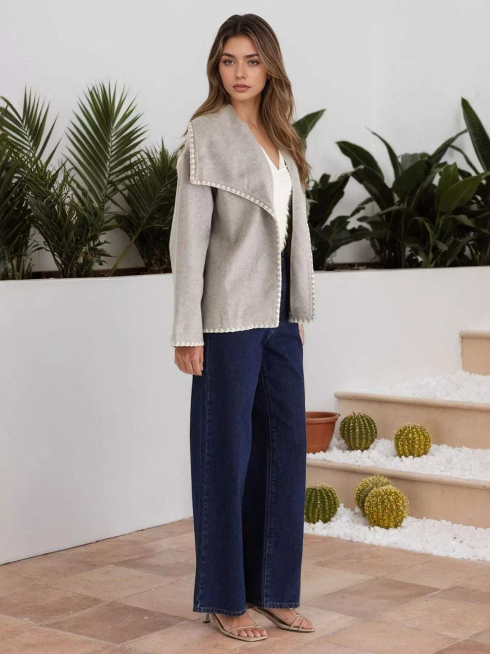One Button Long Sleeve Outerwear - Trendsi - Flyclothing LLC