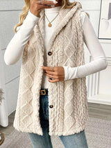 Button Up Plush Hooded Vest Coat - Trendsi - Flyclothing LLC