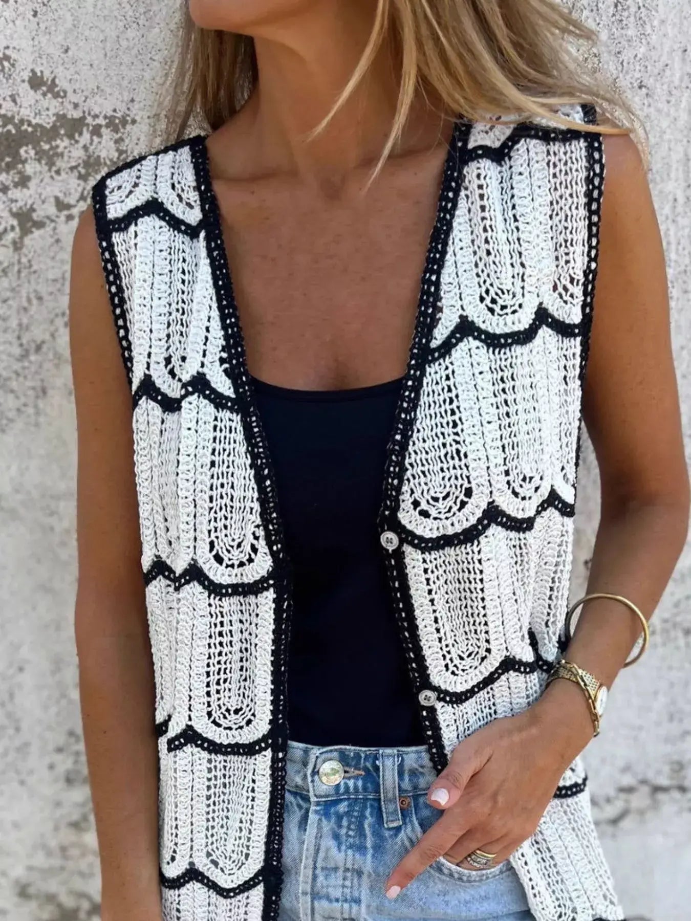 Sleeveless Crochet Longline Cardigan - Trendsi - Flyclothing LLC