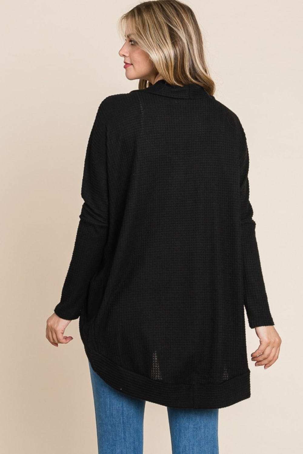 BOMBOM Open Front Waffle Knit Cocoon Cardigan - Trendsi - Flyclothing LLC