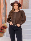 Plus Size Lace Detail Round Neck Long Sleeve Blouse - Trendsi - Flyclothing LLC
