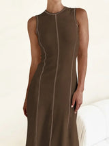 Contrast Stitching Round Neck Sleeveless Midi Dress - Trendsi - Flyclothing LLC